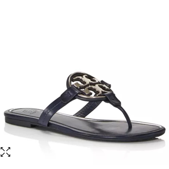 Tory Burch Shoes - Tory Burch Miller Metal Leather Thong Sandals perfect navy silver logo size 8.5